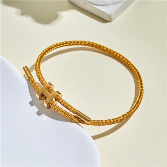 Adjustable Gold Plated Charm Bracelet Women Titanium Steel Wire Rope Jewelry Gif - Picture 4 of 8